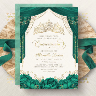Groene Prinsessen Kroon Bloemrijke Quinceanera Kaart