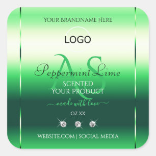 Groene productlabels Rhinestones Monogram en Logo Vierkante Sticker