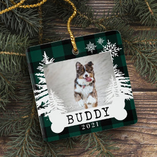 Groene Pset Rustic Pine Trees Dog Bone Pet Foto Keramisch Ornament