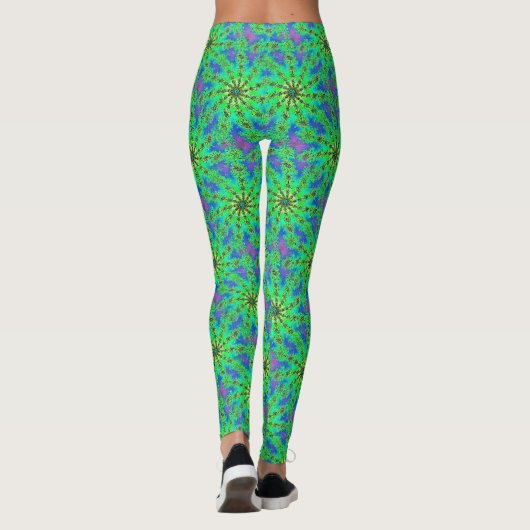 Groene Psychedelic Starburst Fractal Pattern Leggings (Achterkant)