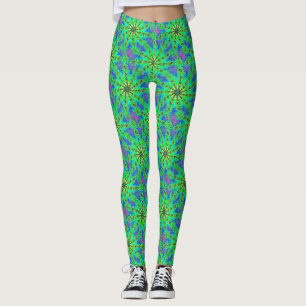 Groene Psychedelic Starburst Fractal Pattern Leggings