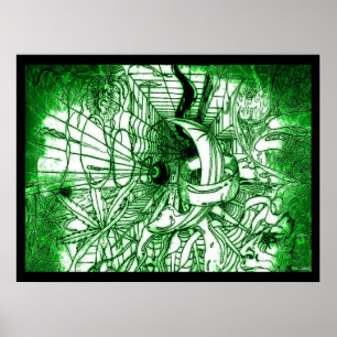 Groene Psychedelic Surreal-tekening Poster