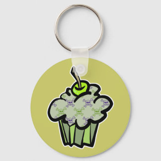 groene punk doodshoofd met gekruiste botten cupcak sleutelhanger