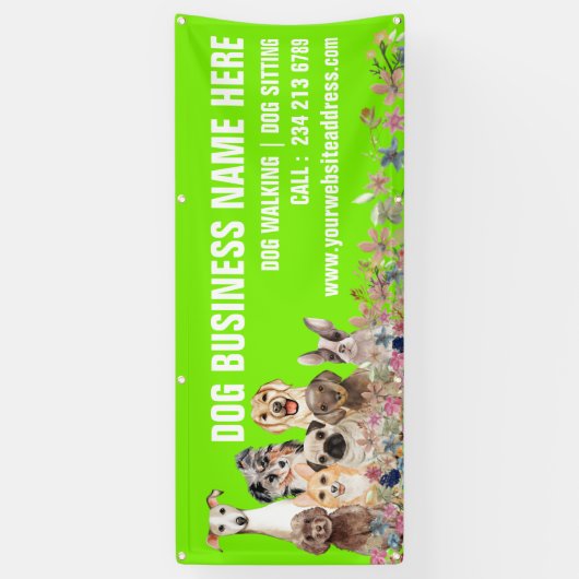 Groene Puppies Bloemrijke Botanische Hond Zit Spandoek (Verticaal)