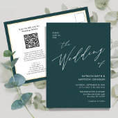 Groene QR-code in één modern Script Weddenschap Uitnodiging Briefkaart