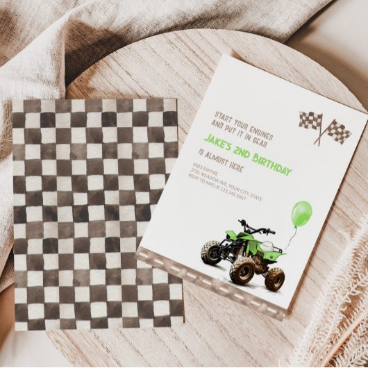 Groene Quad Bike 2e Verjaardag uitnodiging