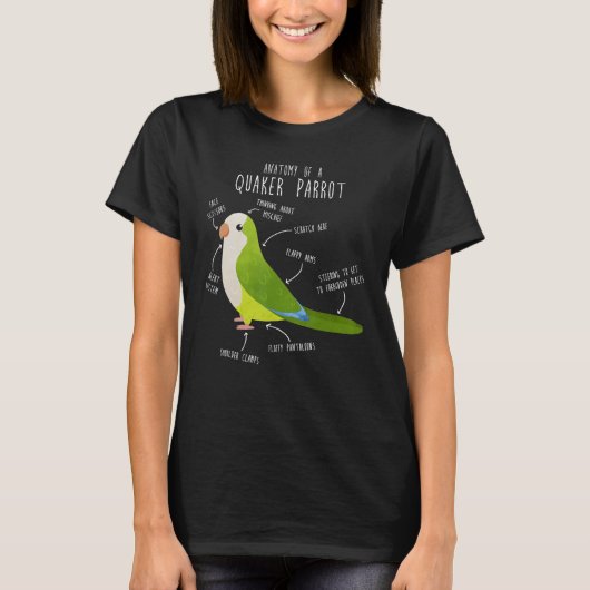 Groene Quaker Parrot Anatomie, Schattigee Funny Pe T-shirt (Voorkant)