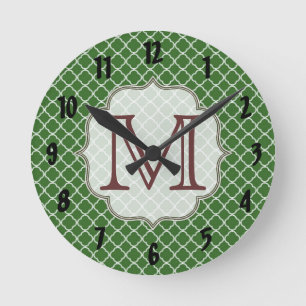 Groene Quarterfoil Latti Monogram Wandklok Ronde Klok