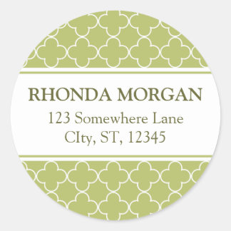 Groene Quatrefoil Adresetiketten Ronde Sticker