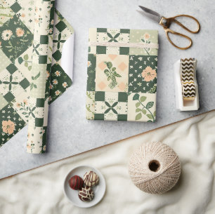 Groene Quilt Patchwork Antieke Plaid Geometrisch Cadeaupapier