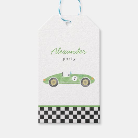 Groene raceauto cadeaulabel (Voorkant)