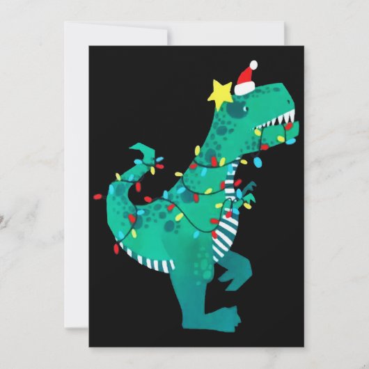 Groene Regenboog Dinosaurusr Brul Kerst Winter Feestdagenkaart (Voorkant)