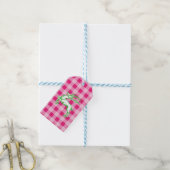 Groene rendier roze gingham cadeaulabel (Met Touw)
