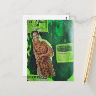 Groene Retro Advertenties Een Gelukkige Dame Mixed Briefkaart