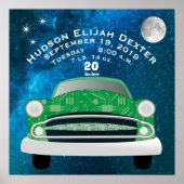 Groene retro baby boys geboortedatum geboortedatum poster (Voorkant)