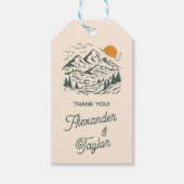 Groene Retro Berglandschap Bruiloft Cadeaulabel (Voorkant)