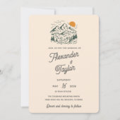 Groene Retro  Berglandschap Bruiloft Kaart (Voorkant)