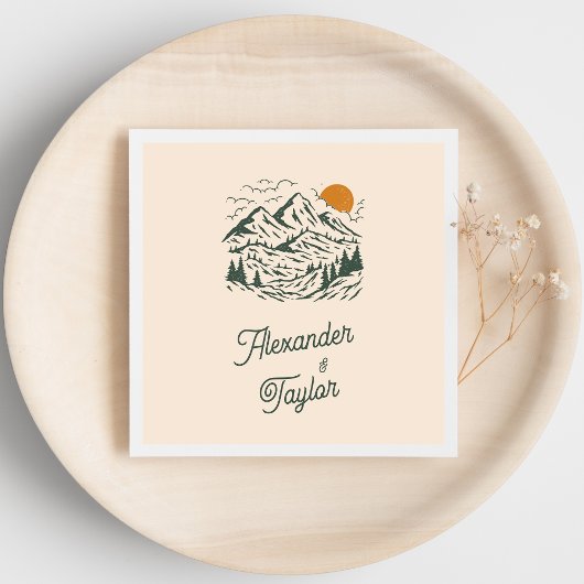 Groene Retro  Berglandschap Bruiloft Servet