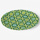 Groene retro bloemen papieren bordje (Gekanteld)