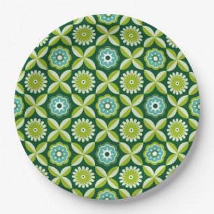 Groene retro bloemen papieren bordje
