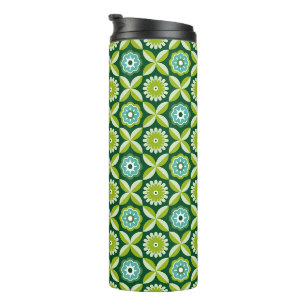 Groene retro bloemen thermosbeker