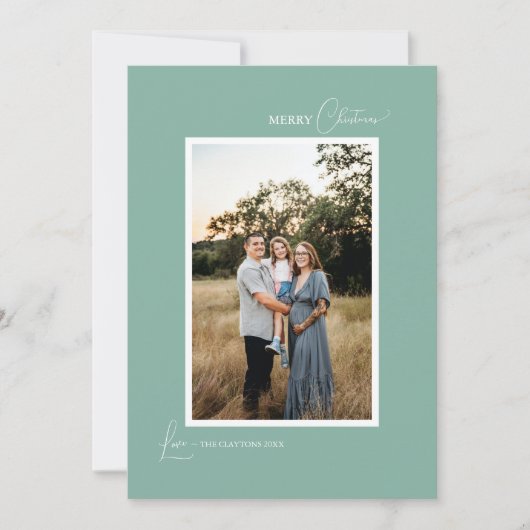 Groene Retro Boho minimalistische brief en foto Feestdagenkaart (Voorkant)