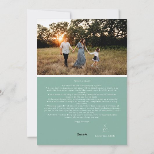 Groene Retro Boho minimalistische brief en foto Feestdagenkaart (Achterkant)