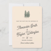 Groene Retro Bomen QR Code Berg Bruiloft Save The Date (Voorkant)