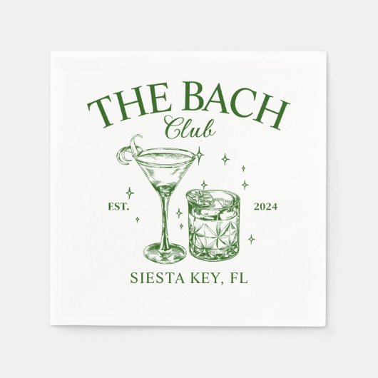 Groene Retro Cocktails Bachelorette Party Servet (Voorkant)