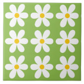 Groene Retro Daisy Bloemen Patroon Tegeltje (Voorkant)