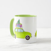 Groene Retro Fiat 500 met cadeautjes Waterverf Mok (Voorkant links)