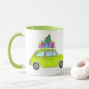 Groene Retro Fiat 500 met cadeautjes Waterverf Mok