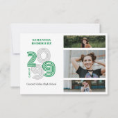 Groene Retro Grote Nummers 3-foto Afstuderen Kaart (Voorkant)