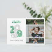 Groene Retro Grote Nummers 3-foto Afstuderen Kaart (Staand voorkant)