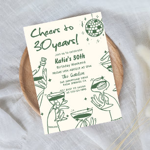 Groene Retro Hand getrokken Funky 30e verjaardag Kaart