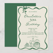 GROENE RETRO HANDGETEKENDE 30e verjaardag Kaart (Voorkant / Achterkant)