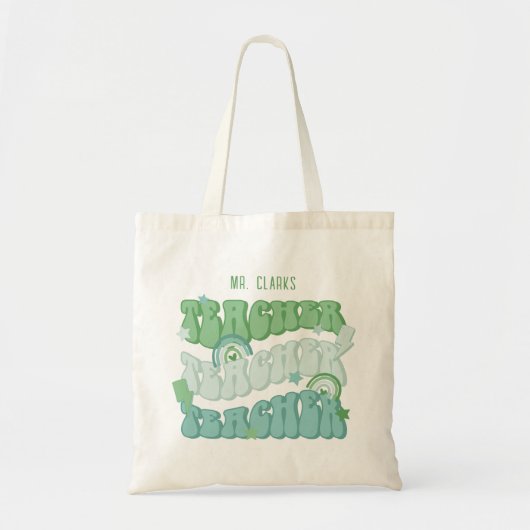 Groene retro leraar waardering gepersonaliseerd tote bag (Voorkant)