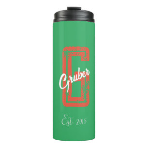 Groene retro minimalistische moderne monogram naam thermosbeker
