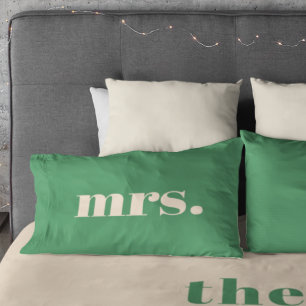 Groene retro moderne bruiloft meneer en mevrouw kussensloop