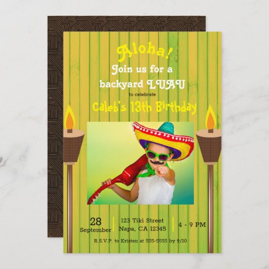 Groene Retro Summer Party Luau Birthday Kaart (Voorkant / Achterkant)