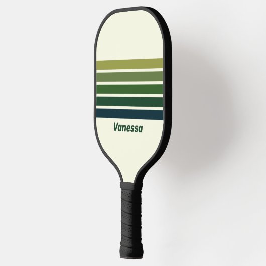 Groene Retro Vijf Over Striping Met Naam Pickleball Paddle (Links)