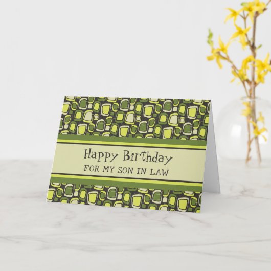 Groene Retro Zoon in Recht Verjaardag Kaart (Gele Bloem)