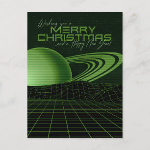 Groene retrowave Kerstmis Briefkaart