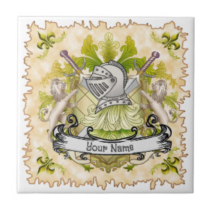 Groene Ridder Familie Crest Achternaam Tegeltje