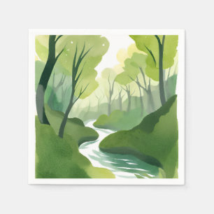Groene rivier Bos aquarelschilderij Servet