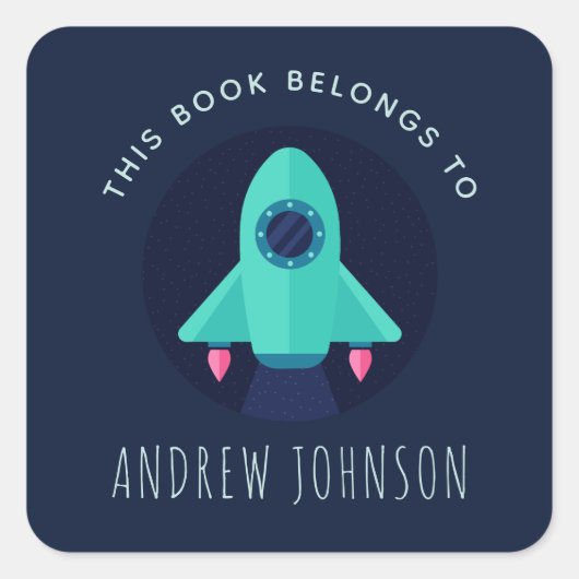 Groene Rocket Spaceship Space Theme Boys Bookplaat Vierkante Sticker (Voorkant)