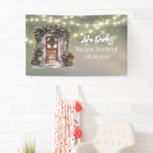 Groene rode bes versierde deur licht bruiloft spandoek (Insitu)