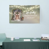 Groene rode bes versierde deur licht bruiloft spandoek (Beurs)