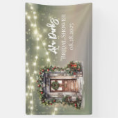 Groene rode bes versierde deur licht bruiloftsshow spandoek (Verticaal)