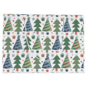 Groene rode blauwe kerstbomen groot cadeauzakje (Achterkant)